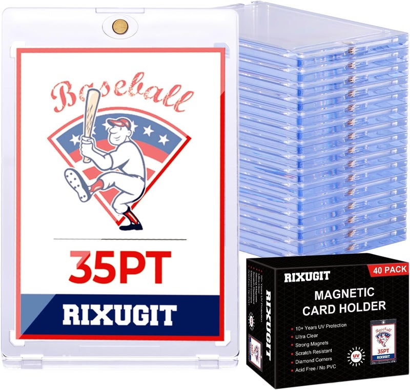 RIXUGIT 40 Pack Magnetic Card Holders - 35pt One Touch Card Holder, U-V Protection Magnetic Card Case, Card Protector for Baseball Sports Game Cards, Fits Standard Trading Cards Storage and Display ﻿ - Image 1